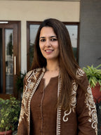 Brown Cotton Flex Embroidered Co-Ord Set for Women | Designer Jacket Style Outfit