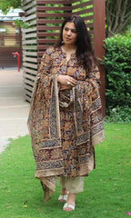 Women’s Cotton Printed Kurta Set with Dupatta | Maroon Floral Ethnic Suit Set