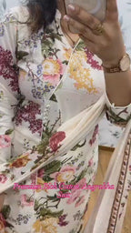 Pure Cotton Floral Printed Kurta Pant Set with Mulmul Dupatta for Women
