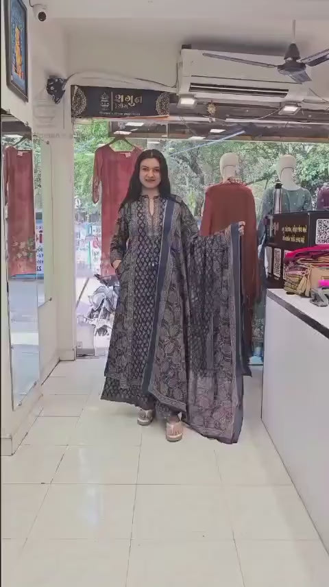 Women’s Cotton Sanganeri Printed Anarkali Suit Set with Dupatta | Flared Kurta Set