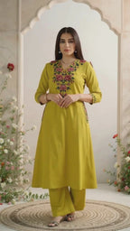 Rose Yellow Aarya Floral Embroidered Kurta Set