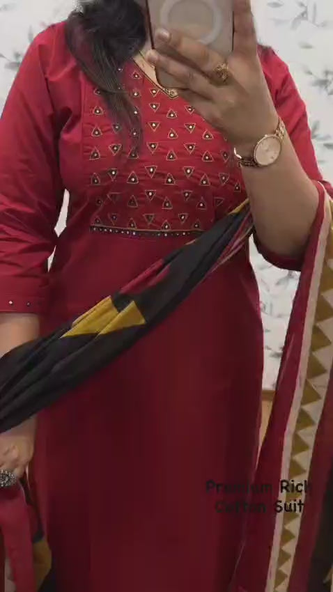 Ruby Mirror Work Cotton Kurti Set