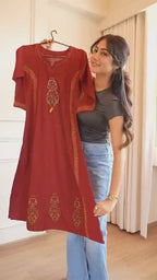 Cotton Rust Romance Kurta With Pant And Dupatta Set
