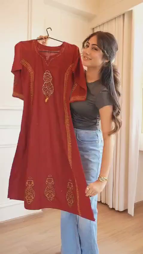 Cotton Rust Romance Kurta With Pant And Dupatta Set